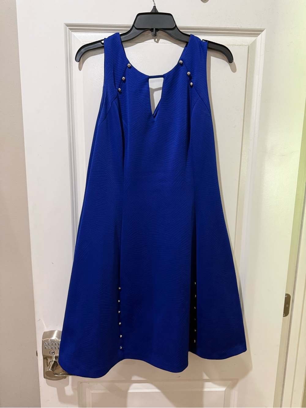 Guess Sleeveless Royal Blue A-Line Midi Dress with Stud Accents